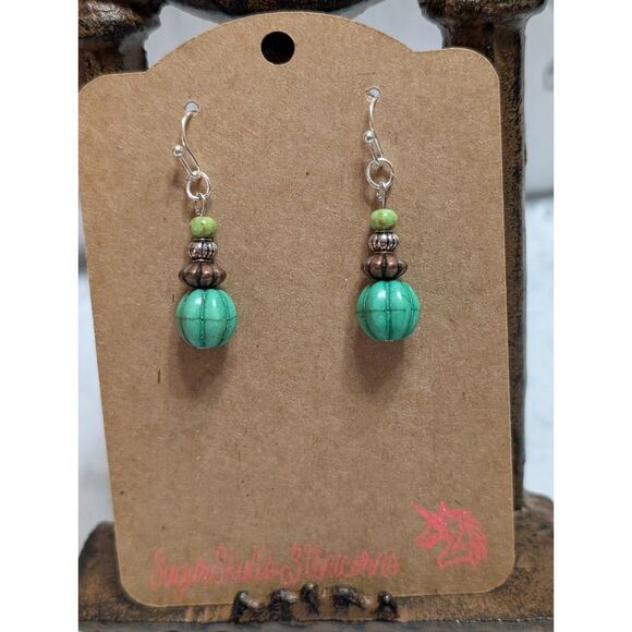 Beaded Teal Pumpkin Stack Earrings - Picture 3 of 4